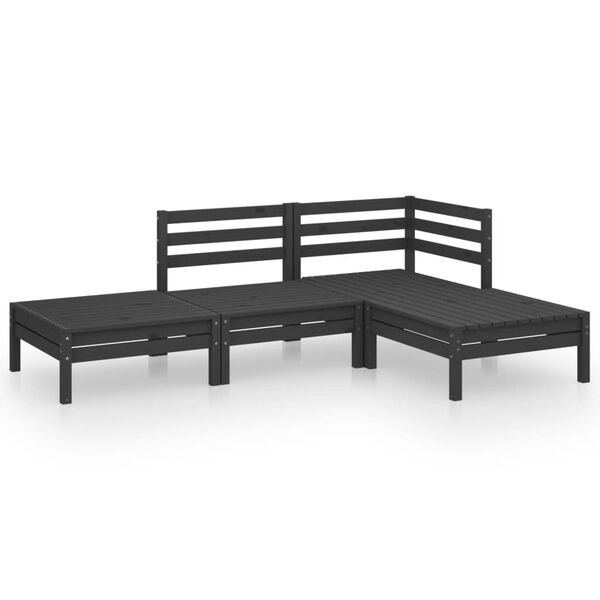vidaXL Juego de muebles de jardín 4 pzas madera de pino maciza negro