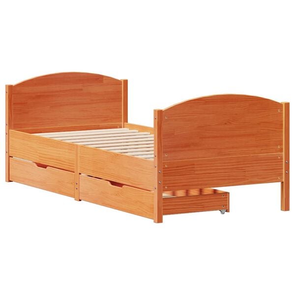 vidaXL Estructura de cama sin colchón madera maciza marrón 75x190 cm