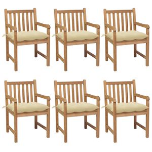 vidaXL Sillas de jard&iacute;n 6 uds madera maciza teca cojines crema blanca