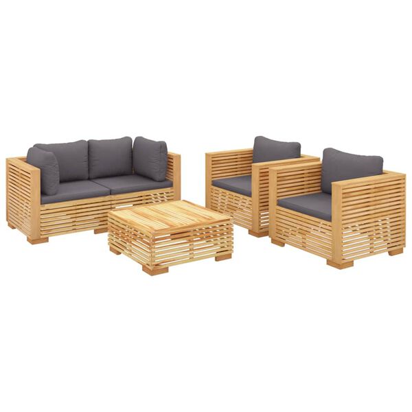 vidaXL Juego muebles de jard&iacute;n 5 piezas y cojines madera maciza teca