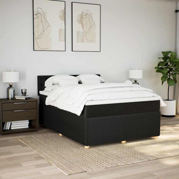 vidaXL Cama box spring con colch&oacute;n tela negro 140x200 cm