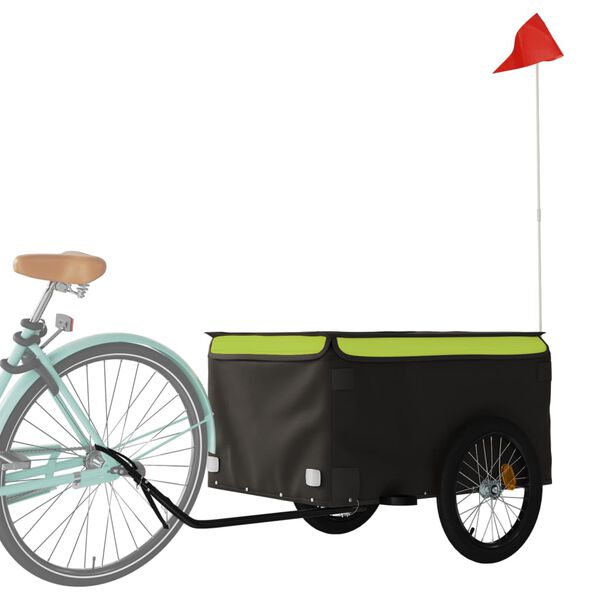 vidaXL Remolque para bicicleta hierro negro y verde 45 kg
