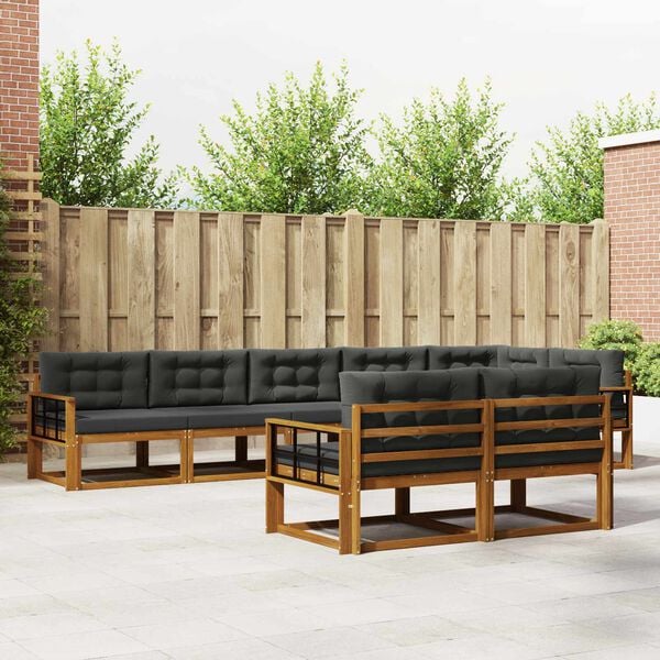 vidaXL Conjunto de sof&aacute;s de exterior 8 pcs Natural y Antracita