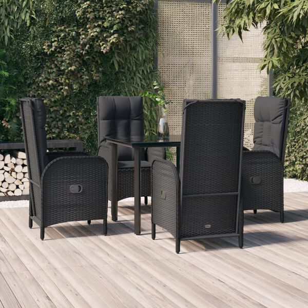 vidaXL Set de muebles jard&iacute;n 5 pzas con cojines rat&aacute;n sint&eacute;tico negro