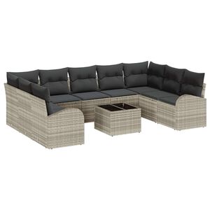 vidaXL Conjunto de sof&aacute;s de jard&iacute;n 10 pcs Gris Claro rat&aacute;n sint&eacute;tico