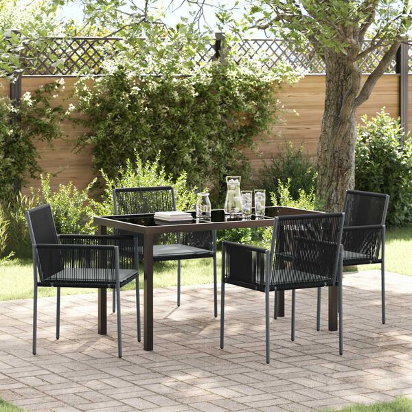 vidaXL Conjunto de Comedor de Jard&iacute;n 5 pcs Negro Rat&aacute;n sint&eacute;tico