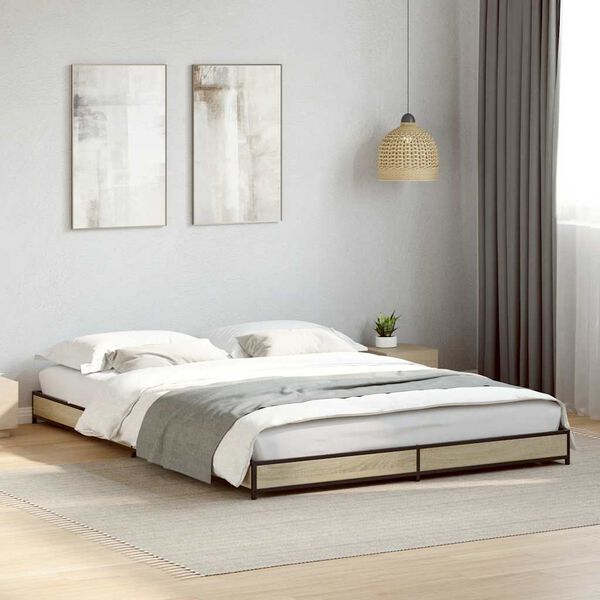 vidaXL Estructura cama madera ingenier&iacute;a metal roble Sonoma 120x200 cm