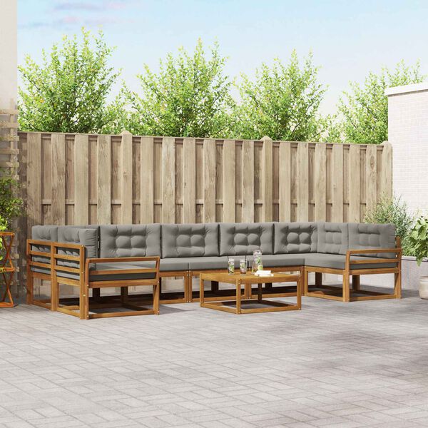 vidaXL Conjunto de sof&aacute;s de exterior 8 pcs Gris Natural y Claro