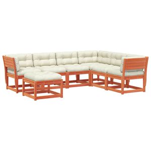 vidaXL Set muebles jard&iacute;n 7 pzas con cojines madera pino marr&oacute;n cera