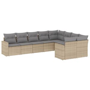 vidaXL Set de sof&aacute;s de jard&iacute;n 9 pzas con cojines rat&aacute;n sint&eacute;tico beige