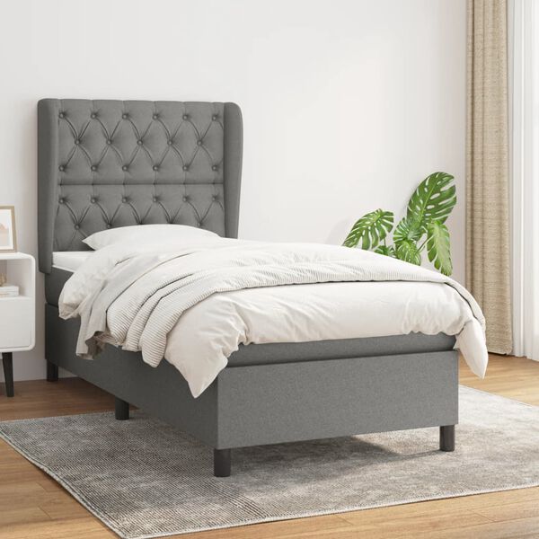 vidaXL Cama box spring con colch&oacute;n tela gris oscuro 80x200 cm