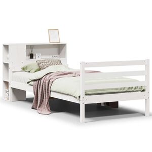 vidaXL Cama con estanter&iacute;a sin colch&oacute;n madera maciza blanca 100x200 cm