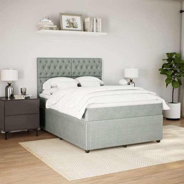 vidaXL Cama box spring con colch&oacute;n terciopelo gris claro 140x190 cm