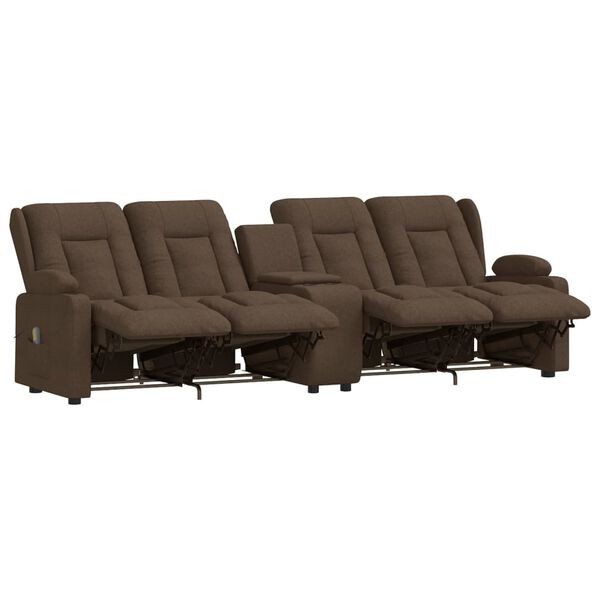 vidaXL Sill&oacute;n de masaje reclinable 4 plazas con portavasos tela marr&oacute;n