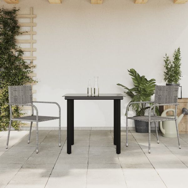 vidaXL Juego de comedor jard&iacute;n 3 pzas rat&aacute;n sint&eacute;tico acero gris negro