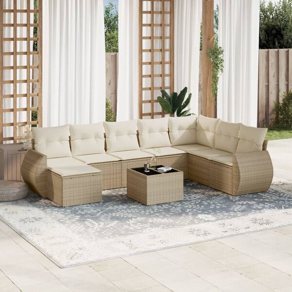 vidaXL Set de sof&aacute;s de jard&iacute;n 9 pzas con cojines rat&aacute;n sint&eacute;tico beige
