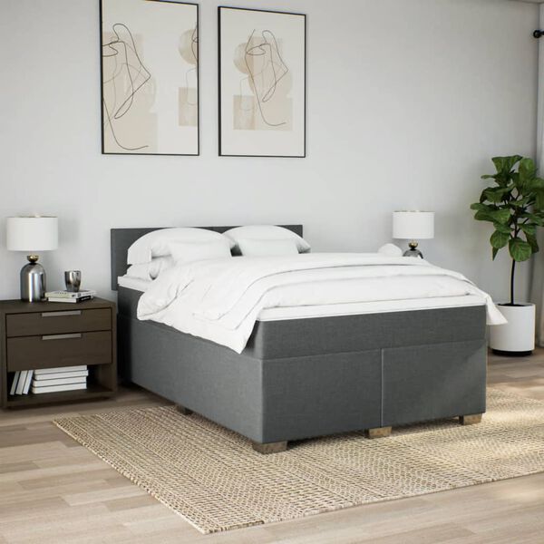 vidaXL Cama box spring con colch&oacute;n tela gris oscuro 140x200 cm