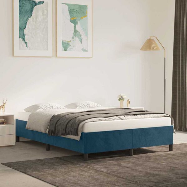 vidaXL Estructura de cama sin colch&oacute;n terciopelo azul oscuro 140x200cm