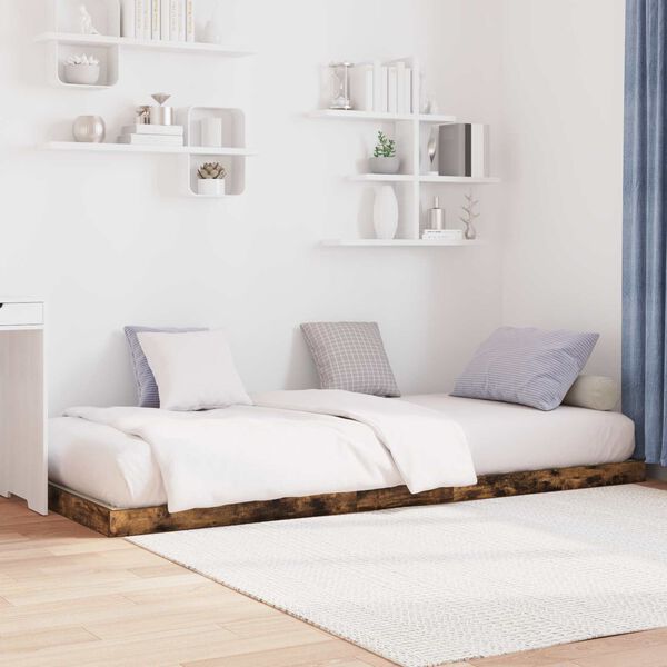 vidaXL Estructura de Cama de Suelo Roble ahumado 90 x 200 cm