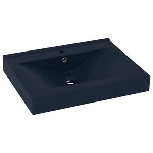 vidaXL Lavabo de lujo con grifo cer&aacute;mica azul oscuro 60x46 cm