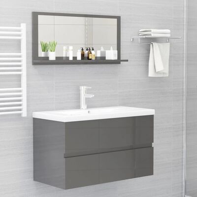 vidaXL Espejo de baño madera contrachapada gris brillo 80x10,5x37 cm