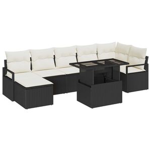 vidaXL Conjunto de sof&aacute; de jard&iacute;n 8 pcs Negro Polirat&aacute;n