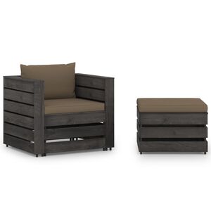 vidaXL Muebles de jard&iacute;n 2 piezas con cojines madera impregnada gris