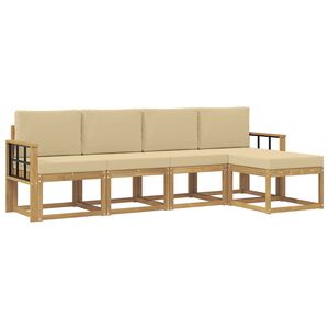 vidaXL Conjunto de sof&aacute;s de exterior con coj&iacute;n 5 pcs y Beige