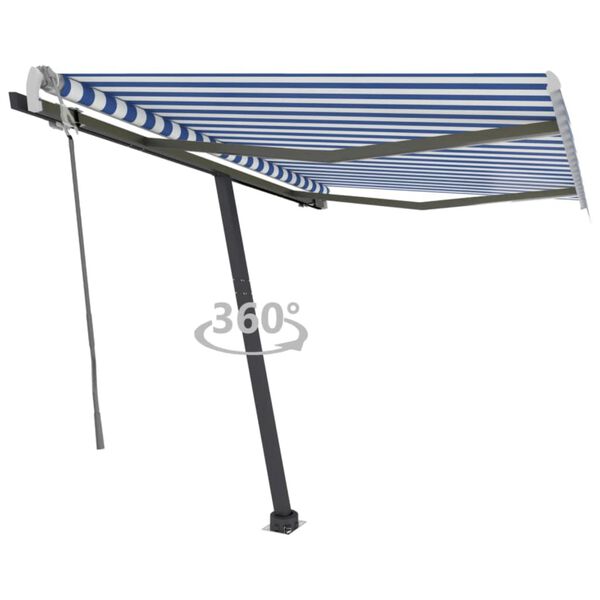 vidaXL Toldo de pie manual retr&aacute;ctil azul y blanco 300x250 cm