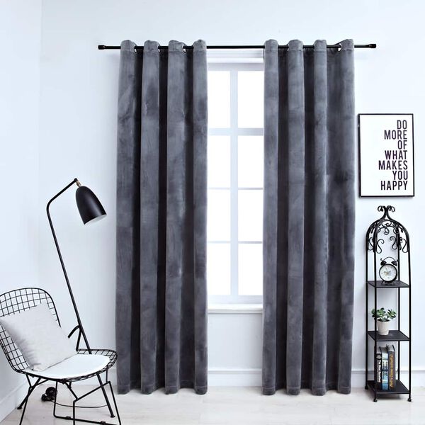 vidaXL Cortinas opacas anillas 2 uds terciopelo antracita 140x225 cm