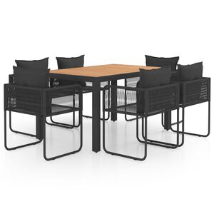 vidaXL Set de comedor de jard&iacute;n de 7 piezas PVC rat&aacute;n negro y marr&oacute;n