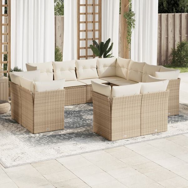 vidaXL Set de sof&aacute;s de jard&iacute;n 11pzas con cojines rat&aacute;n sint&eacute;tico beige