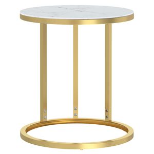 vidaXL Mesa auxiliar vidrio templado dorado y m&aacute;rmol blanco 45 cm