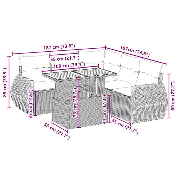 vidaXL Juego de sof&aacute;s jard&iacute;n con cojines 6 pzas rat&aacute;n sint&eacute;tico beige