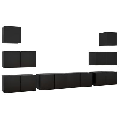 vidaXL Juego de mueble para TV de 8 piezas aglomerado negro