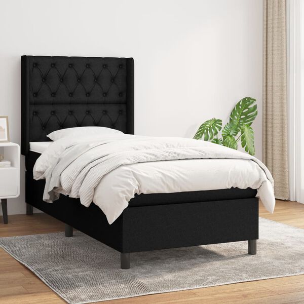 vidaXL Cama box spring con colch&oacute;n tela negro 80x200 cm