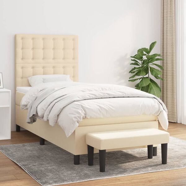 vidaXL Cama box spring con colch&oacute;n tela color crema 90x190 cm