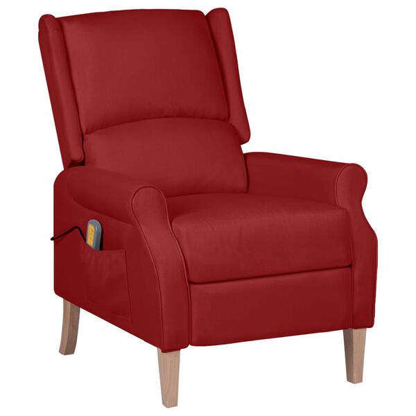 vidaXL Sillón de masaje reclinable de tela rojo vino tinto