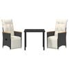 vidaXL Conjunto de Comedor de Jardín 3 pcs Negro ratán sintético
