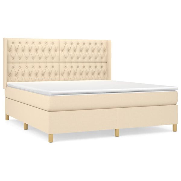 vidaXL Cama box spring con colch&oacute;n tela color crema 180x200 cm