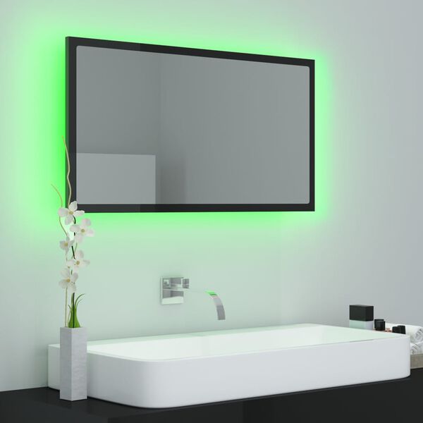 vidaXL Espejo de ba&ntilde;o acr&iacute;lico negro brillo 80x8,5x37 cm
