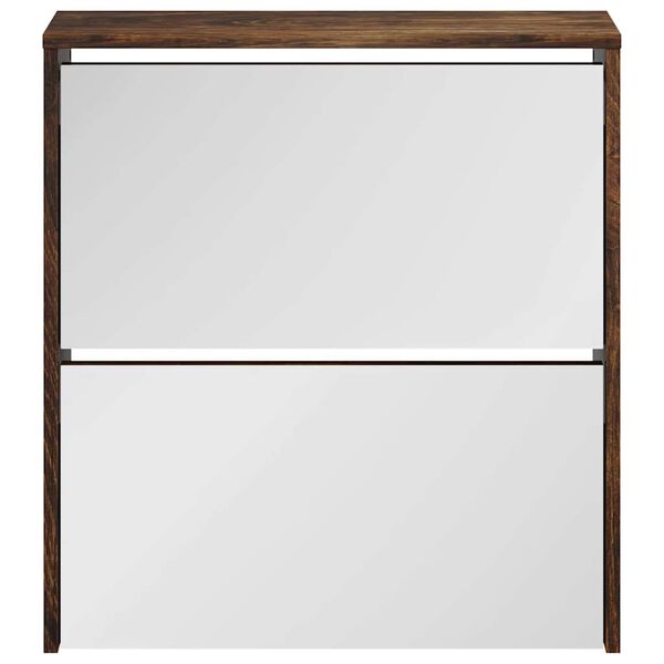 vidaXL Mueble zapatero con espejo 2 niveles roble ahumado 63x17x67 cm