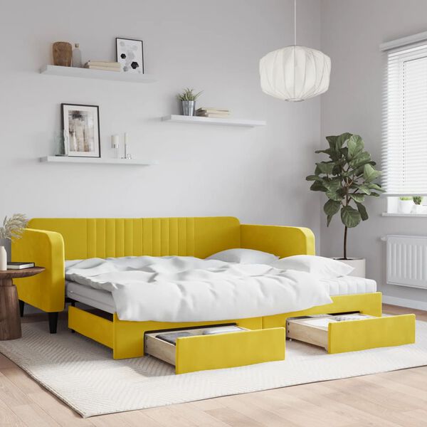 vidaXL Sof&aacute; cama nido con cajones terciopelo amarillo 100x200 cm