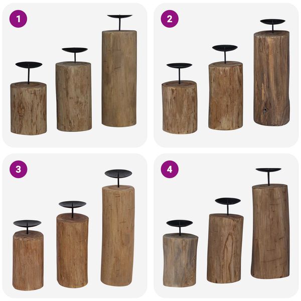 vidaXL Porta velas 3 pcs Natural Madera maciza de Teca