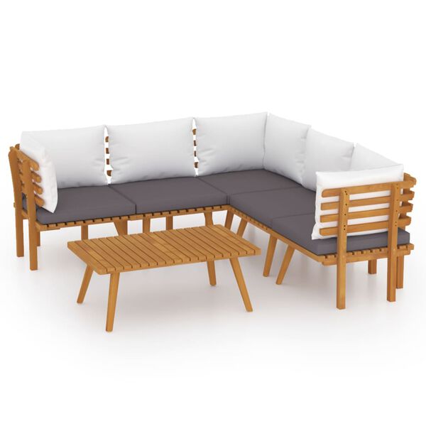 vidaXL Muebles de jardín 6 piezas con cojines madera maciza de acacia