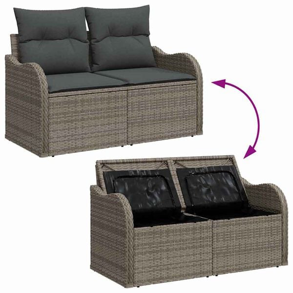 vidaXL Conjunto de sof&aacute; de jard&iacute;n 9 pcs Gris Polirat&aacute;n