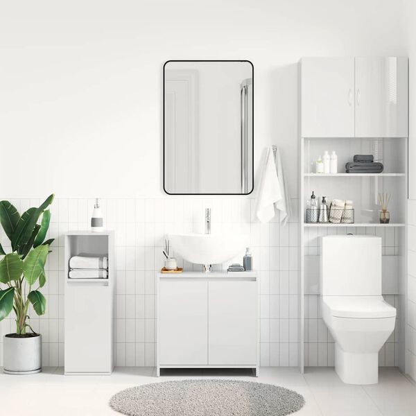 vidaXL Armario de ba&ntilde;o madera contrachapada blanco brillo 60x33x61 cm