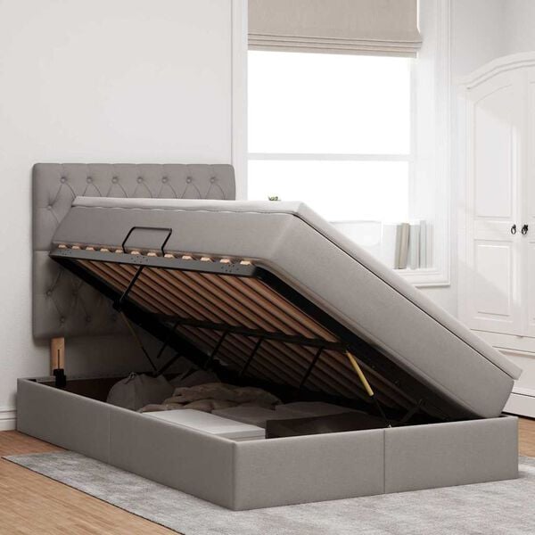 vidaXL Cama con almacenamiento y colch&oacute;n Taup&eacute; 120 x 190 cm tela