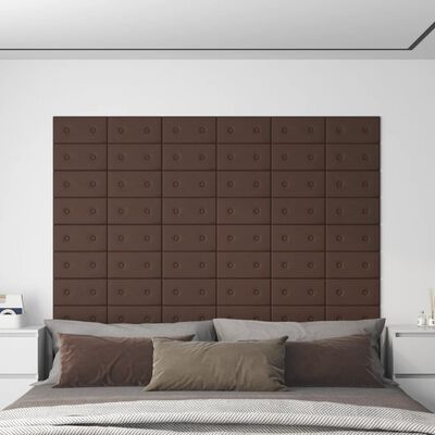 vidaXL Paneles de pared 12 uds cuero sintético marrón 30x15 cm 0,54 m²