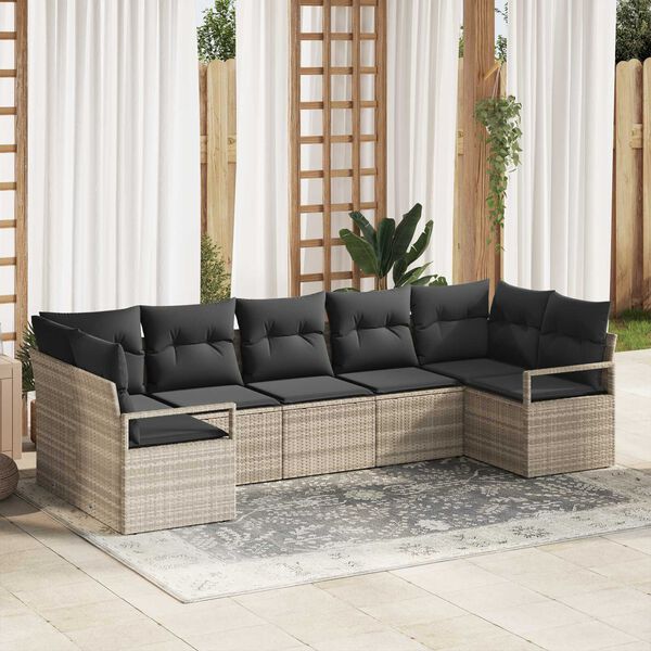 vidaXL Conjunto de sofá de jardín 7 pcs Gris claro Poliratán